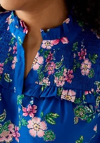 Women's Elbow Sleeve Smocked Ruffle Blouse