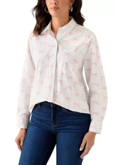 Women's Long Sleeve Printed Button Up Tunic Top