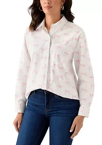 Women's Long Sleeve Printed Button Up Tunic Top