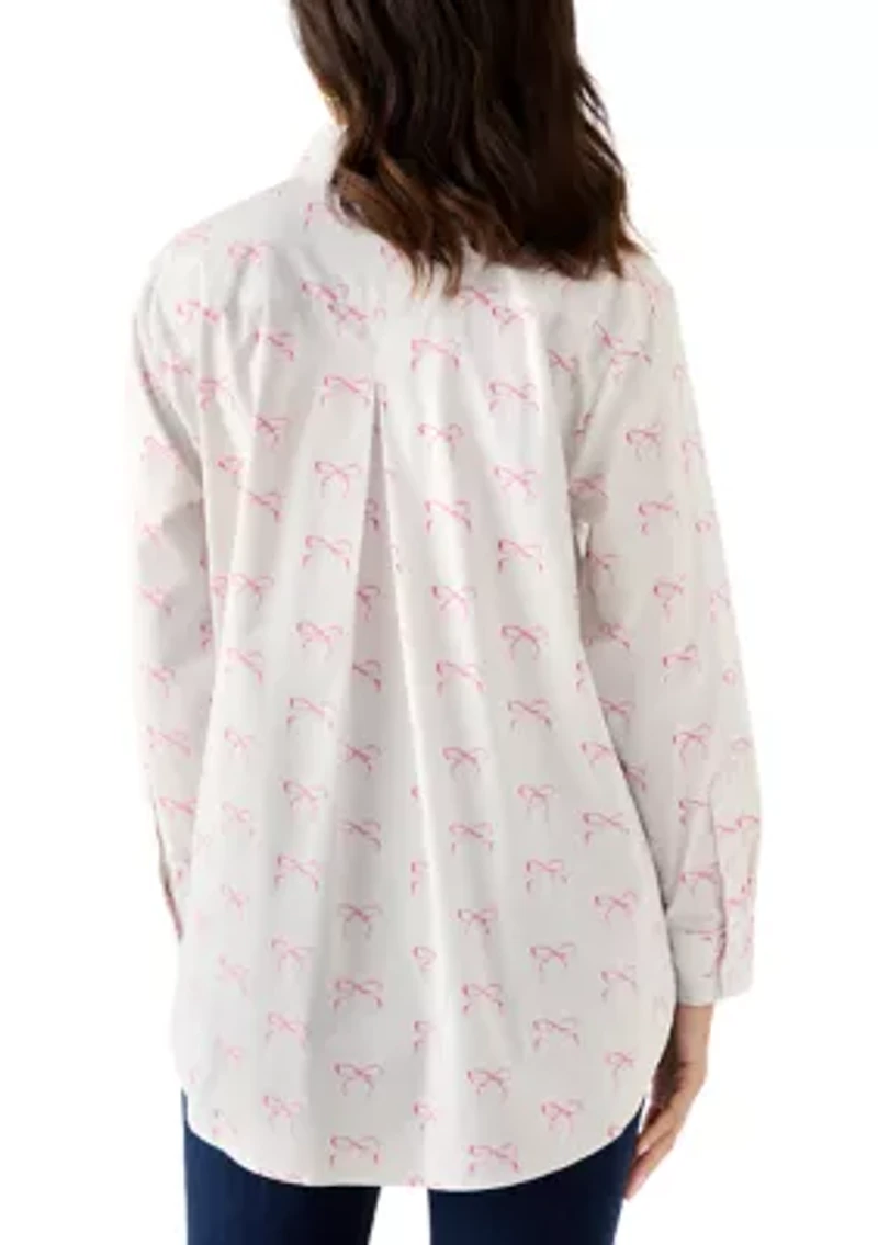 Women's Long Sleeve Printed Button Up Tunic Top