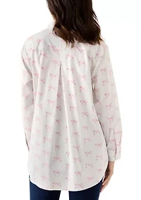 Women's Long Sleeve Printed Button Up Tunic Top