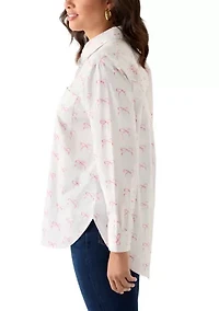 Women's Long Sleeve Printed Button Up Tunic Top