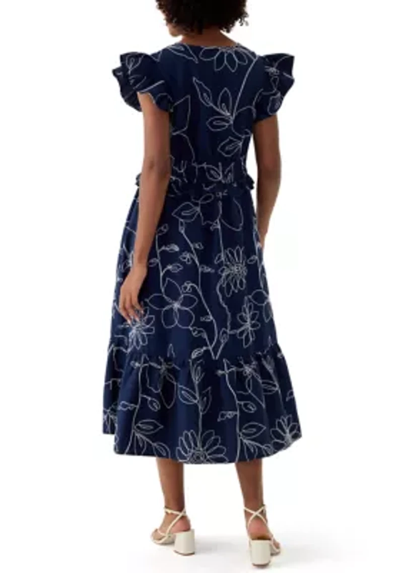 Women's Printed V-Neck Ruffle Waist Dress