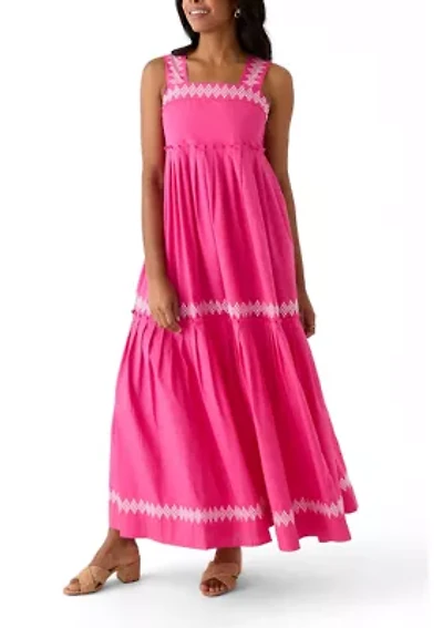 Women's Sleeveless Embroidered Tiered Maxi Dress