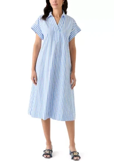 Women's Short Sleeve Yarn Dyed Straight Dress