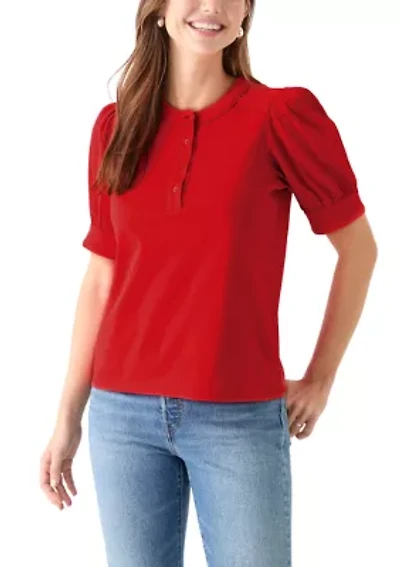 Women's Short Sleeve Trim Henley Top