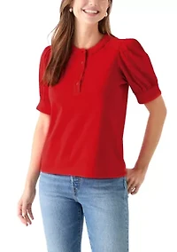 Women's Short Sleeve Trim Henley Top