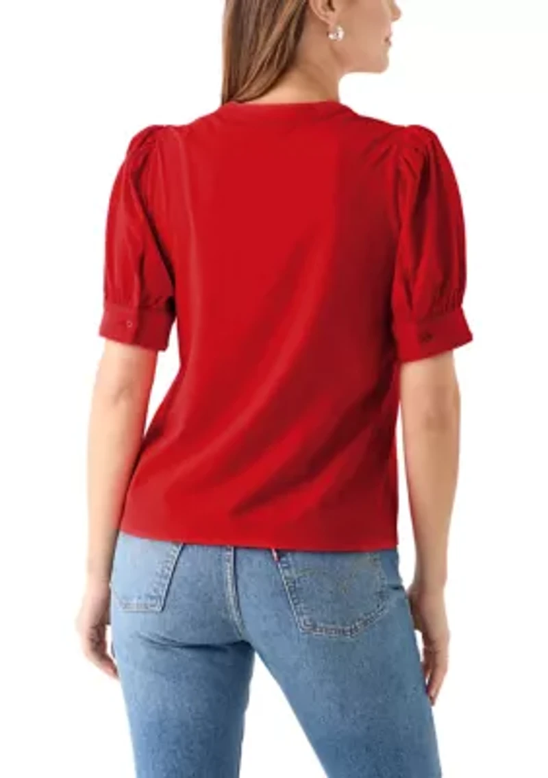 Women's Short Sleeve Trim Henley Top