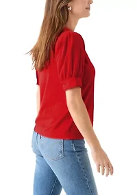 Women's Short Sleeve Trim Henley Top
