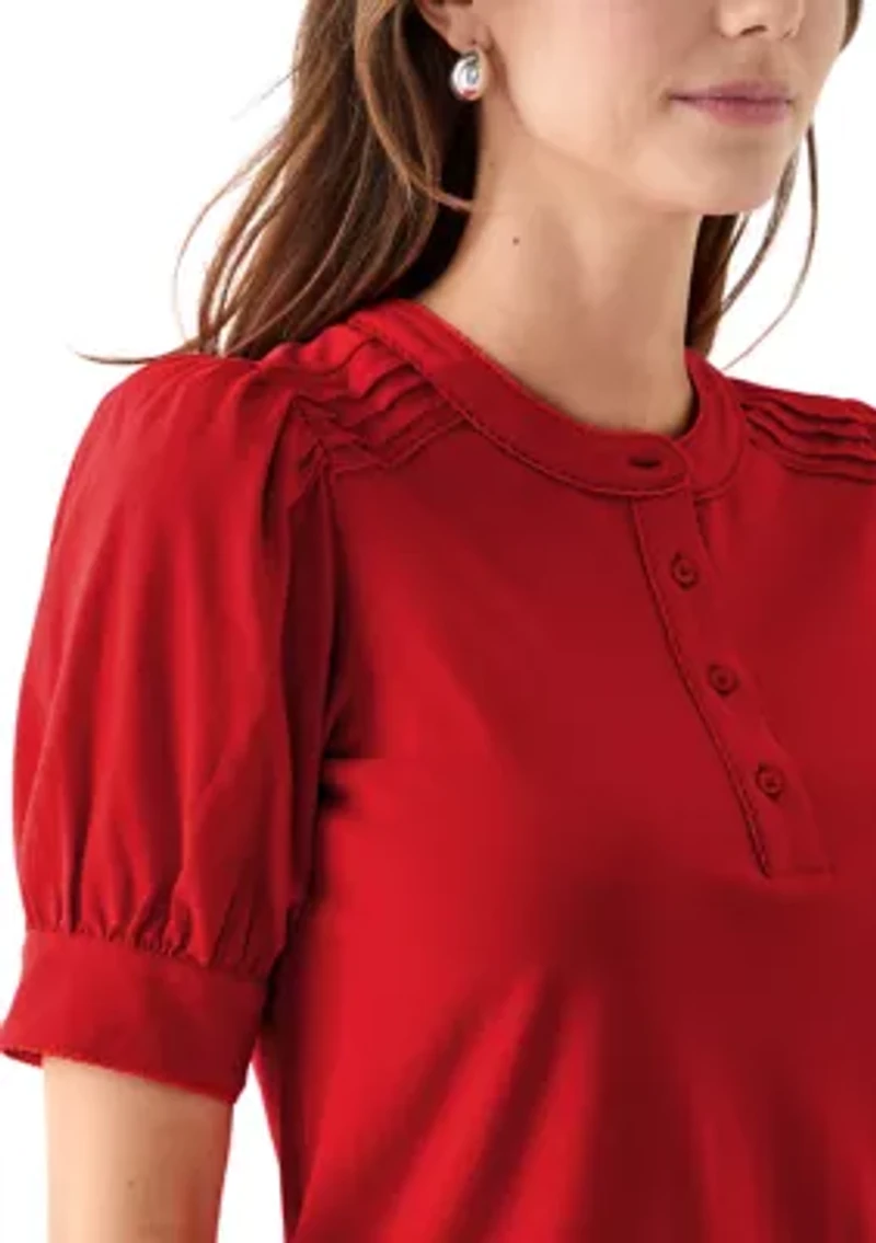 Women's Short Sleeve Trim Henley Top