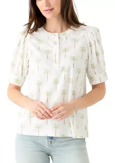 Women's Short Sleeve Printed Henley Top