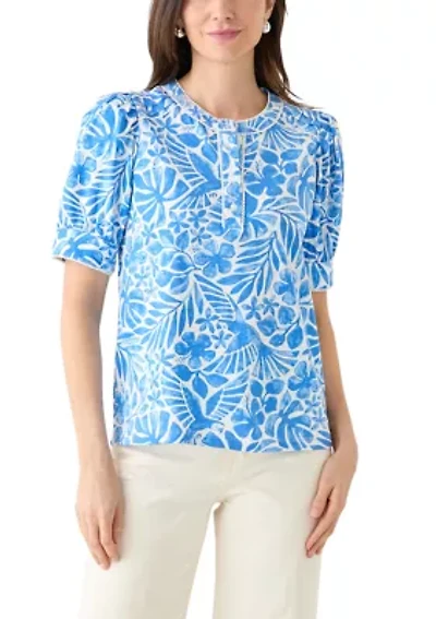 Women's Short Sleeve Printed Henley Top