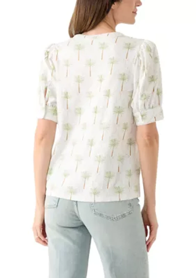 Women's Short Sleeve Printed Henley Top