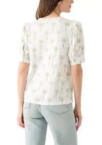 Women's Short Sleeve Printed Henley Top