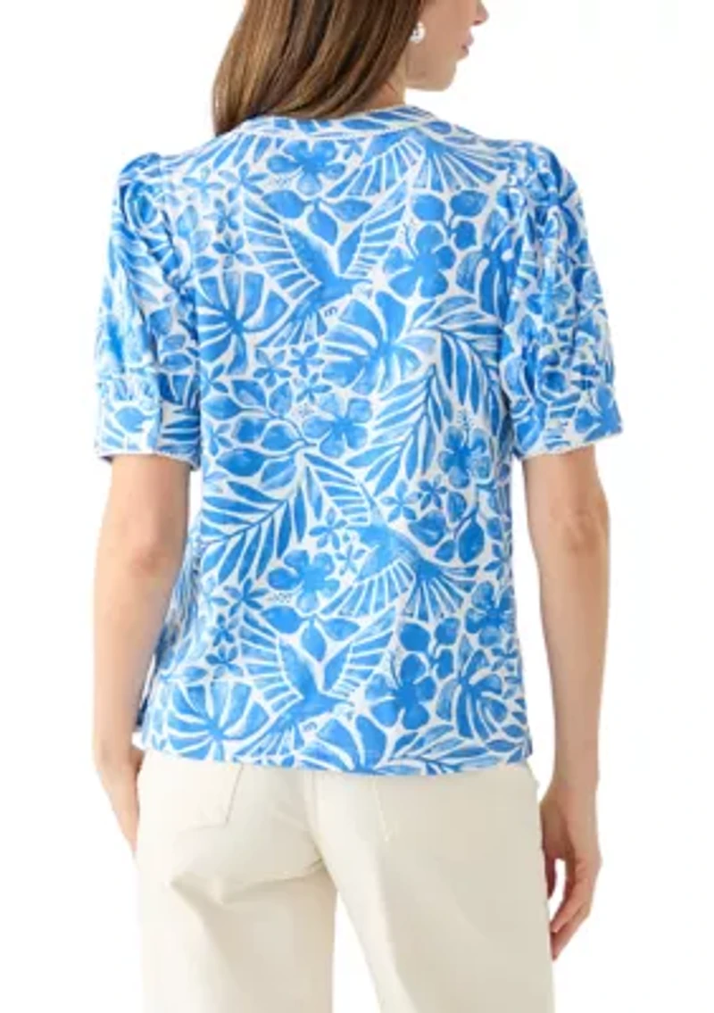 Women's Short Sleeve Printed Henley Top