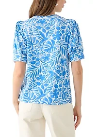 Women's Short Sleeve Printed Henley Top