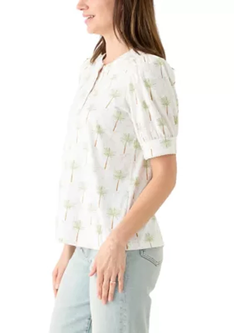 Women's Short Sleeve Printed Henley Top