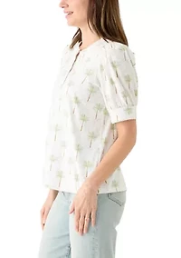 Women's Short Sleeve Printed Henley Top