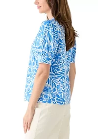 Women's Short Sleeve Printed Henley Top