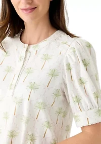 Women's Short Sleeve Printed Henley Top