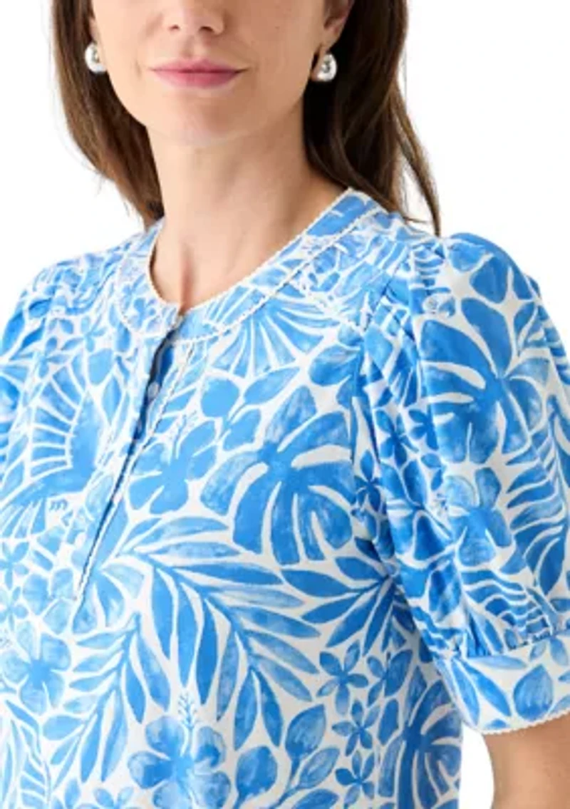 Women's Short Sleeve Printed Henley Top