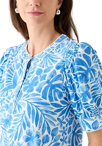 Women's Short Sleeve Printed Henley Top