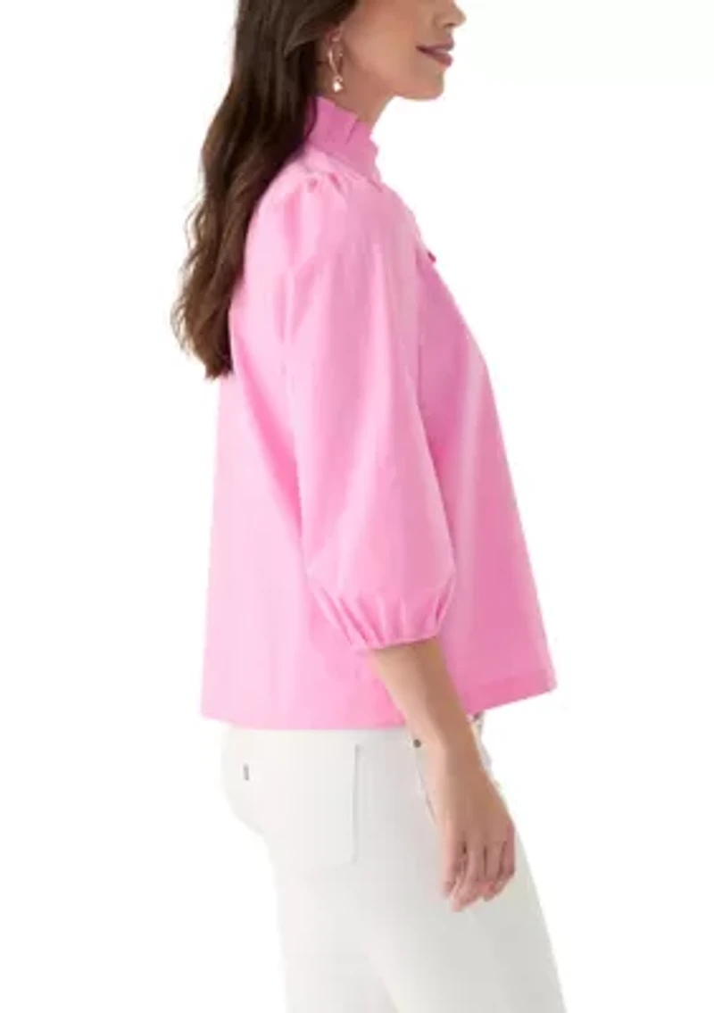 Women's Solid Ruffle Neck Top
