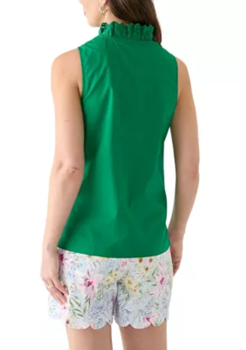 Women's Sleeveless Eyelet Ruffle Neck Top