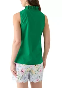 Women's Sleeveless Eyelet Ruffle Neck Top