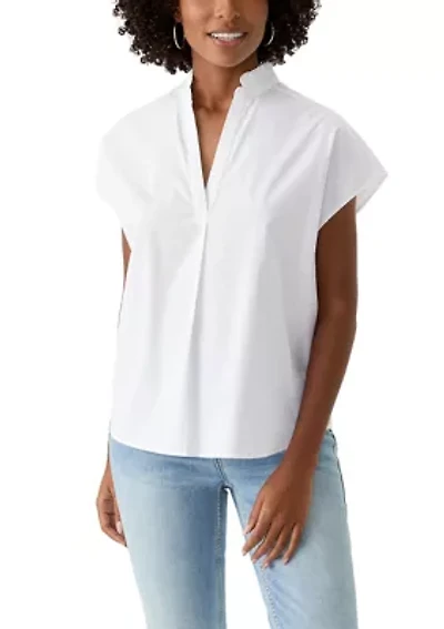 Women's Short Sleeve Dolman Ruffle Neck Top