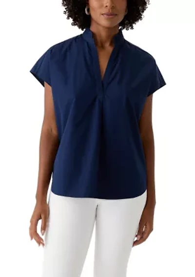 Women's Short Sleeve Dolman Ruffle Neck Top