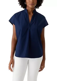 Women's Short Sleeve Dolman Ruffle Neck Top