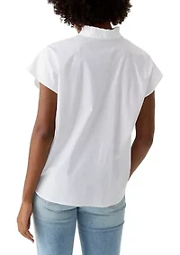 Women's Short Sleeve Dolman Ruffle Neck Top