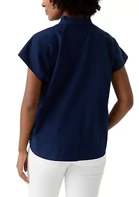 Women's Short Sleeve Dolman Ruffle Neck Top