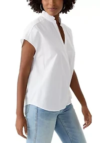 Women's Short Sleeve Dolman Ruffle Neck Top