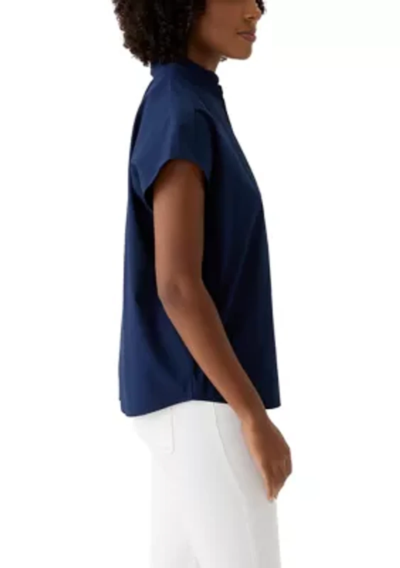Women's Short Sleeve Dolman Ruffle Neck Top