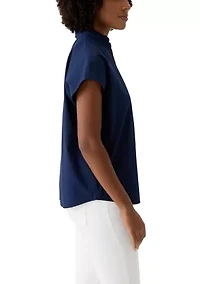 Women's Short Sleeve Dolman Ruffle Neck Top
