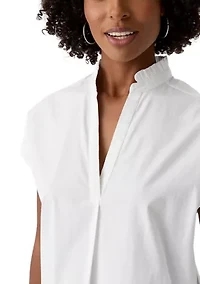 Women's Short Sleeve Dolman Ruffle Neck Top