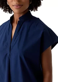 Women's Short Sleeve Dolman Ruffle Neck Top