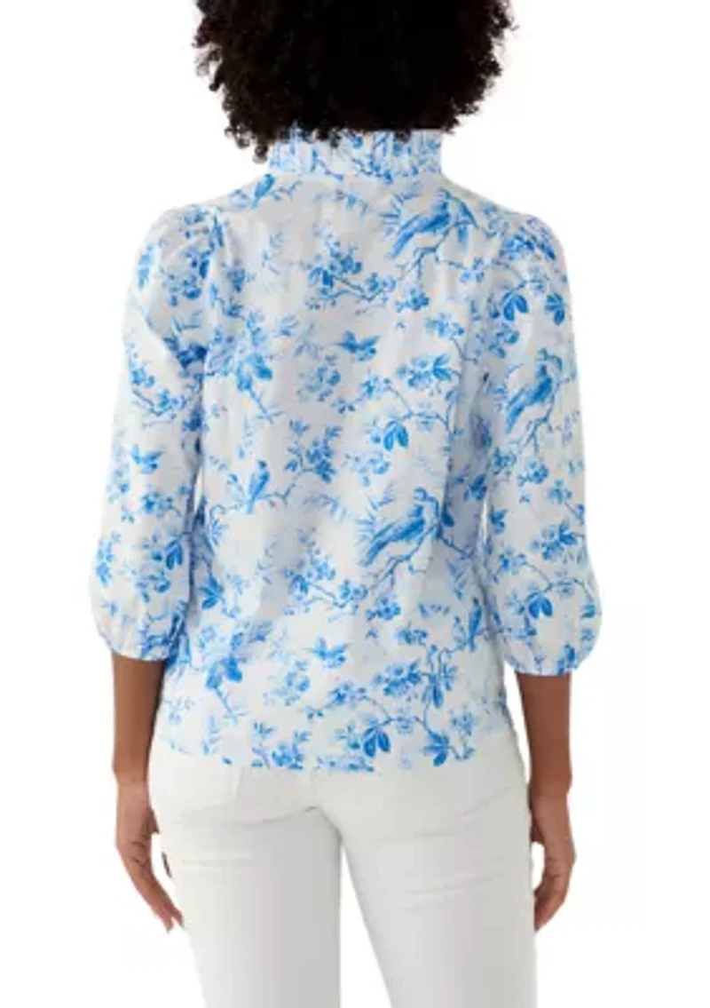 Women's Printed Ruffle Neck Top