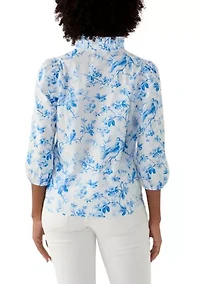 Women's Printed Ruffle Neck Top