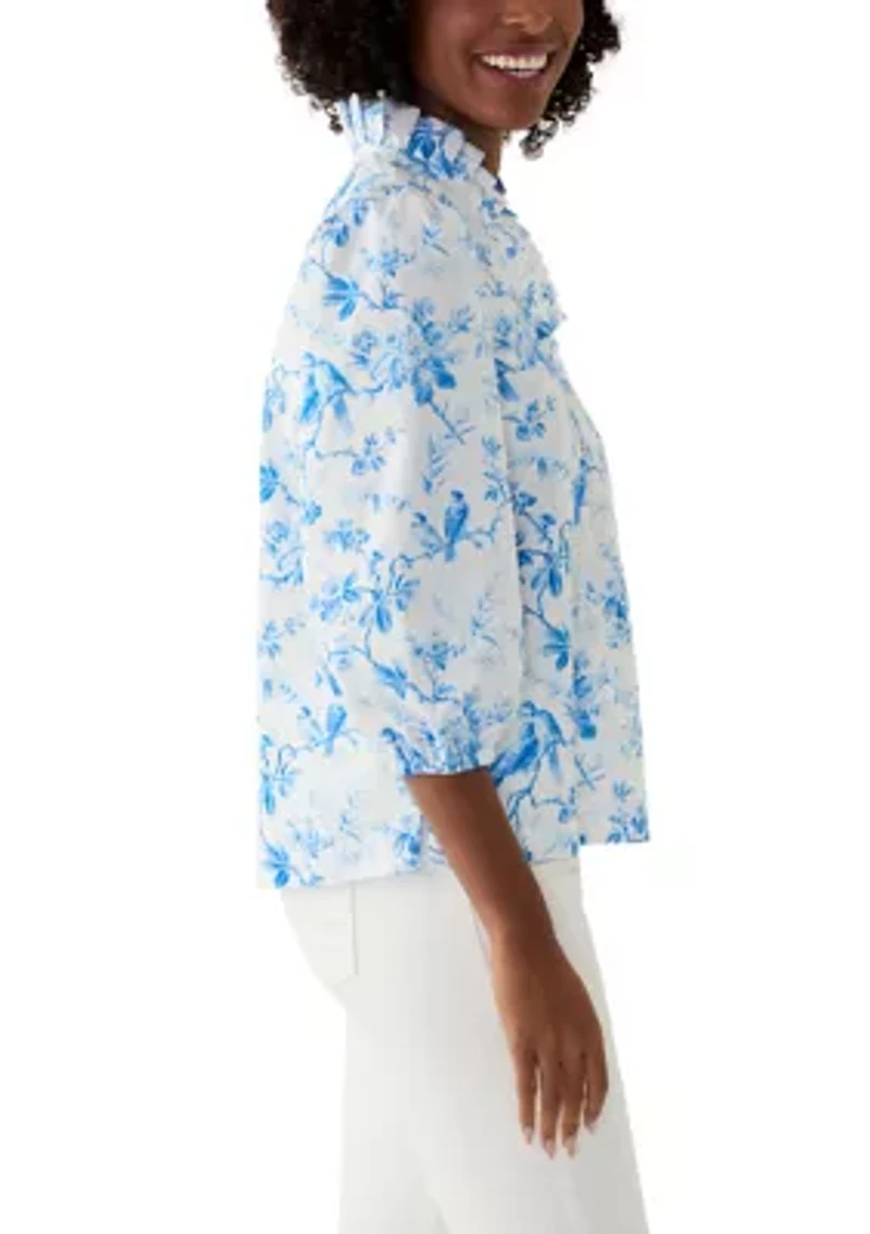 Women's Printed Ruffle Neck Top