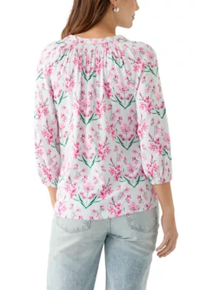 Women's Printed Trim Peasant Top