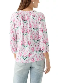 Women's Printed Trim Peasant Top