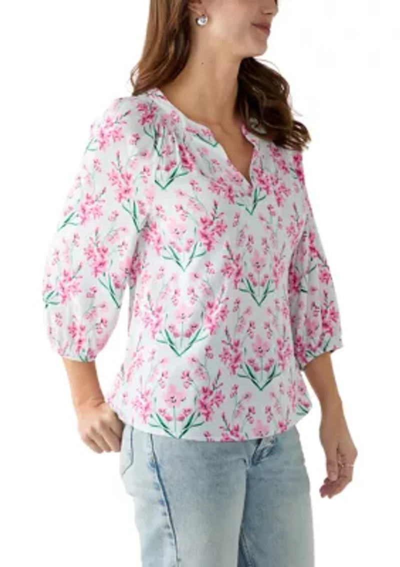 Women's Printed Trim Peasant Top