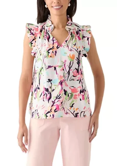 Women's Printed Ruffle Sleeve Top