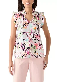 Women's Printed Ruffle Sleeve Top