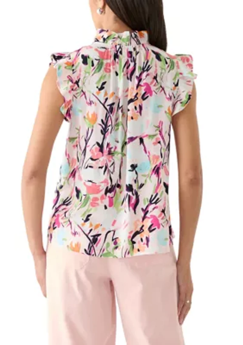 Women's Printed Ruffle Sleeve Top
