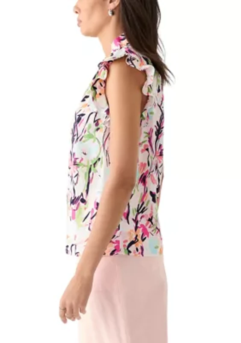 Women's Printed Ruffle Sleeve Top