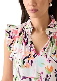 Women's Printed Ruffle Sleeve Top